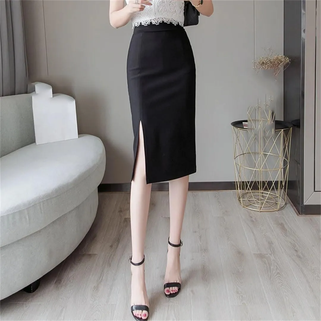 Women's Summer Mid Length Elegant Style Solid Split Mid Length Knee Length Skirts