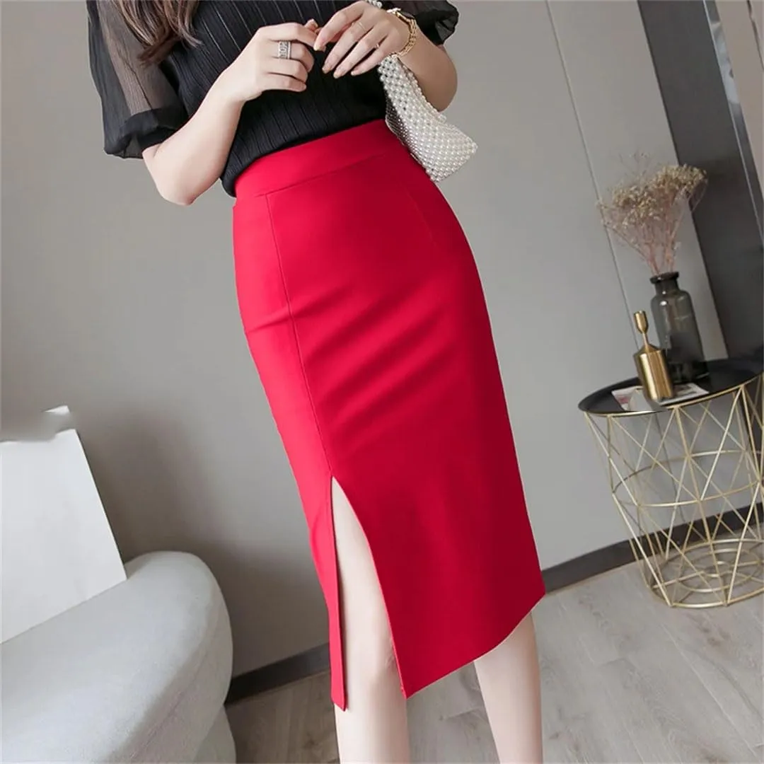 Women's Summer Mid Length Elegant Style Solid Split Mid Length Knee Length Skirts