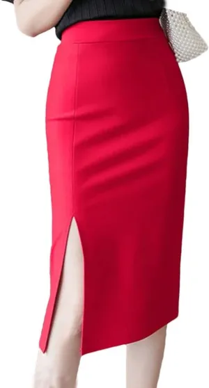 Women's Summer Mid Length Elegant Style Solid Split Mid Length Knee Length Skirts