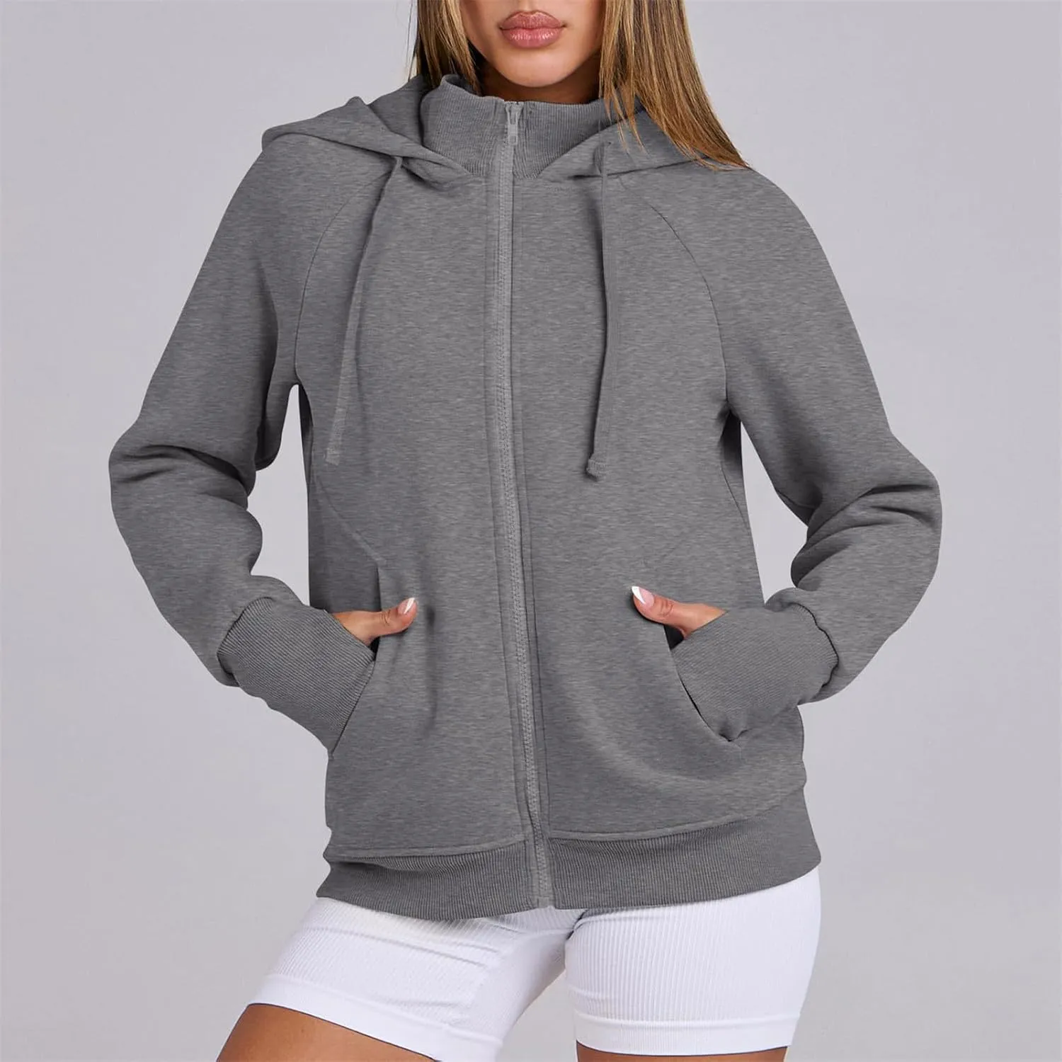 Womens Sweatshirt Full Zip Hoodies Fleece Pullover Fashion Fall Outfits Clothes Thumb Hole Long Sleeve Casual Jackets