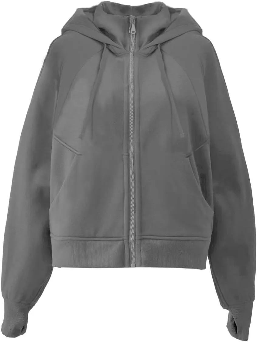 Womens Sweatshirt Full Zip Hoodies Fleece Pullover Fashion Fall Outfits Clothes Thumb Hole Long Sleeve Casual Jackets
