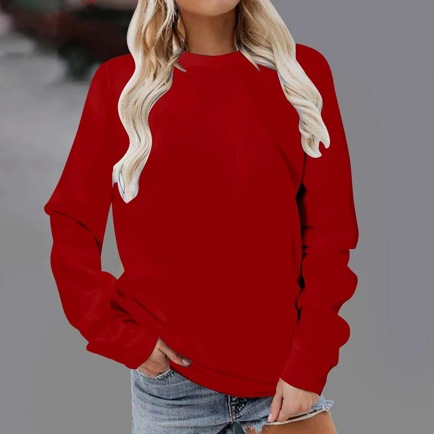 Womens Sweatshirts Long Sleeve Crew Neck Pullover Sweatshirt Casual Outfits Fall Clothes Loose Trendy Shirt 2025