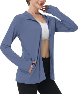 Womens UPF 50  Sun Protection Hoodie Sun Shirt Lightweight Long Sleeve Jacket UV Rash Guard Zip Front Outdoor Top