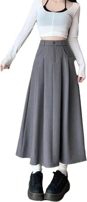 Women's Vintage Solid Color Elegant Office Mid Length High Waist Mid Length A-Line Pleated Skirts