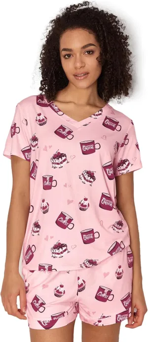 Women's Viscose Pajama Sets Short Sleeve Sleepwear Soft Printed Pjs Shorts Set