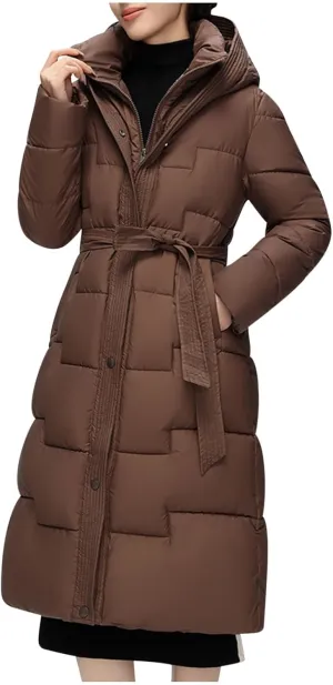 Women's Winter Down Jacket Mid Length Lightweight Oversized Puffer Jacket Hooded Zipper Warm Padded Coat With Pockets