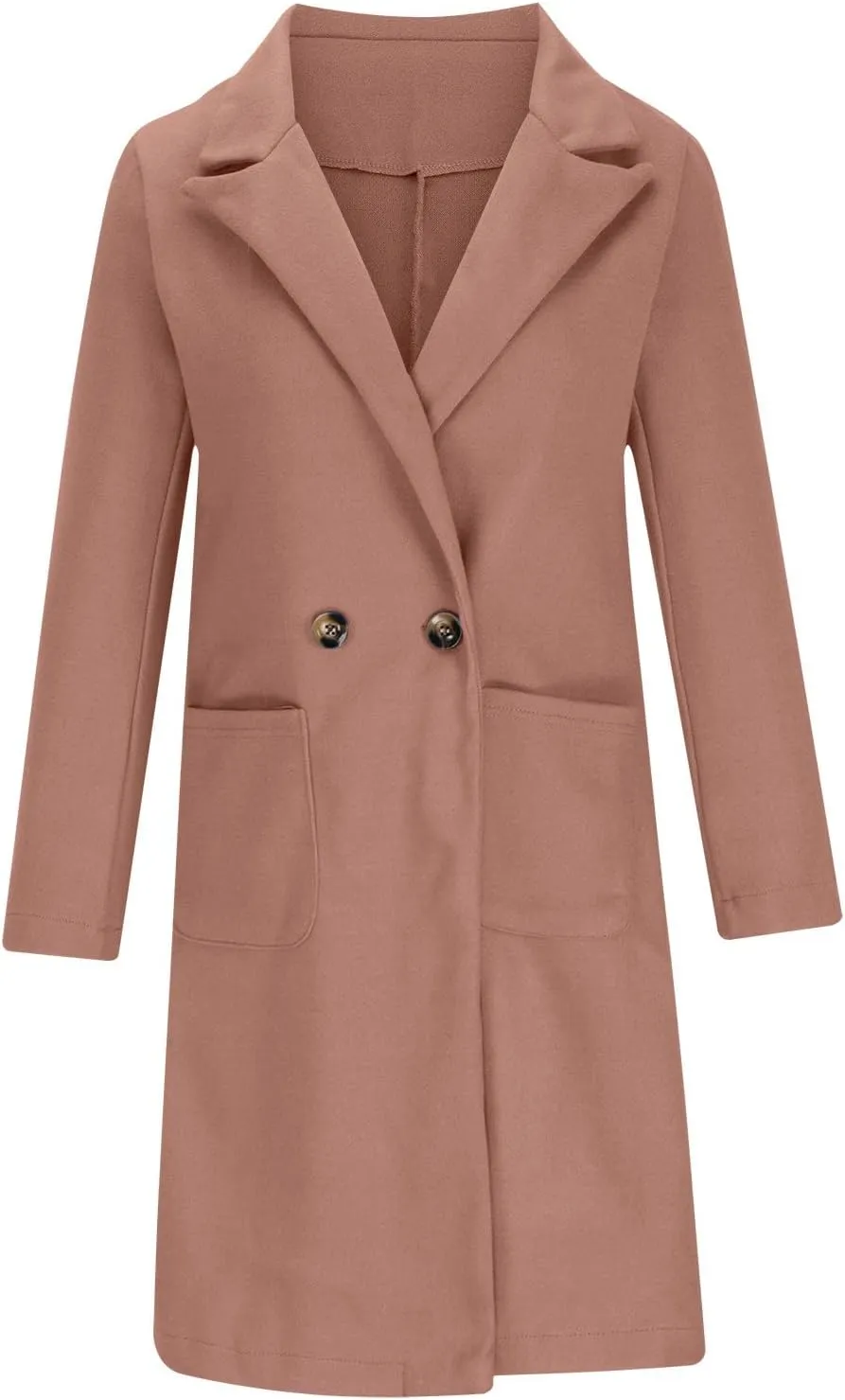 Women's Winter Oversized Pea Coat Double Breasted Mid-Length Overcoat Notched Collar Wool Blend Cardigan Jackets