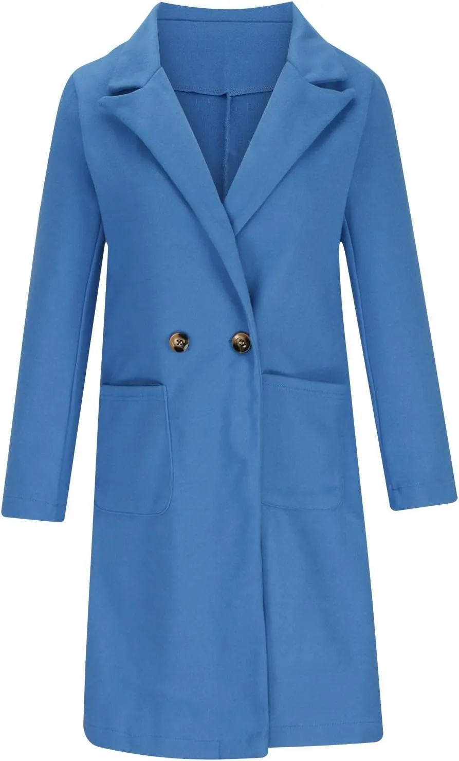 Women's Winter Oversized Pea Coat Double Breasted Mid-Length Overcoat Notched Collar Wool Blend Cardigan Jackets