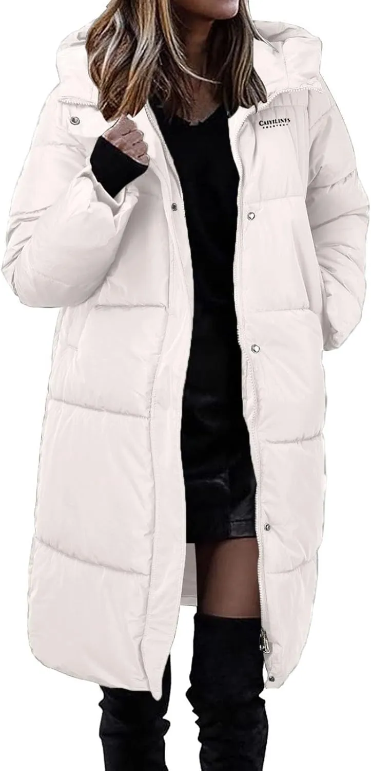 Womens Winter Warm Hooded Long Coats Casual Solid Versatile Puffer Jacket 2024 Fashion Loose Zipper Quilted Outwear