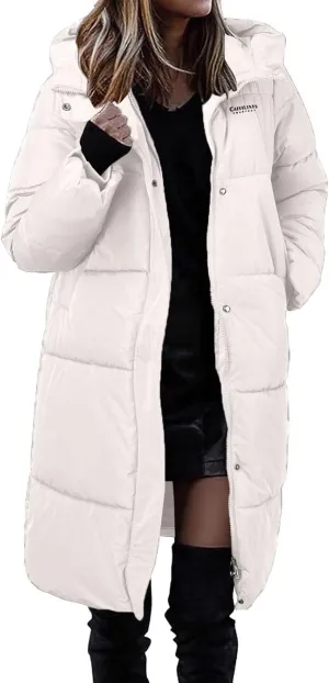 Womens Winter Warm Hooded Long Coats Casual Solid Versatile Puffer Jacket 2024 Fashion Loose Zipper Quilted Outwear