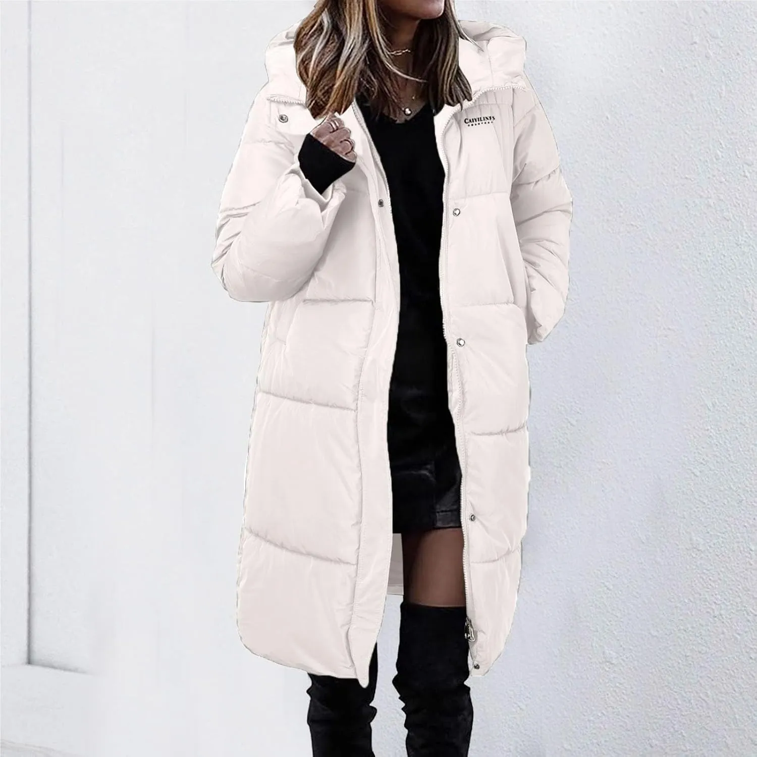 Womens Winter Warm Hooded Long Coats Casual Solid Versatile Puffer Jacket 2024 Fashion Loose Zipper Quilted Outwear