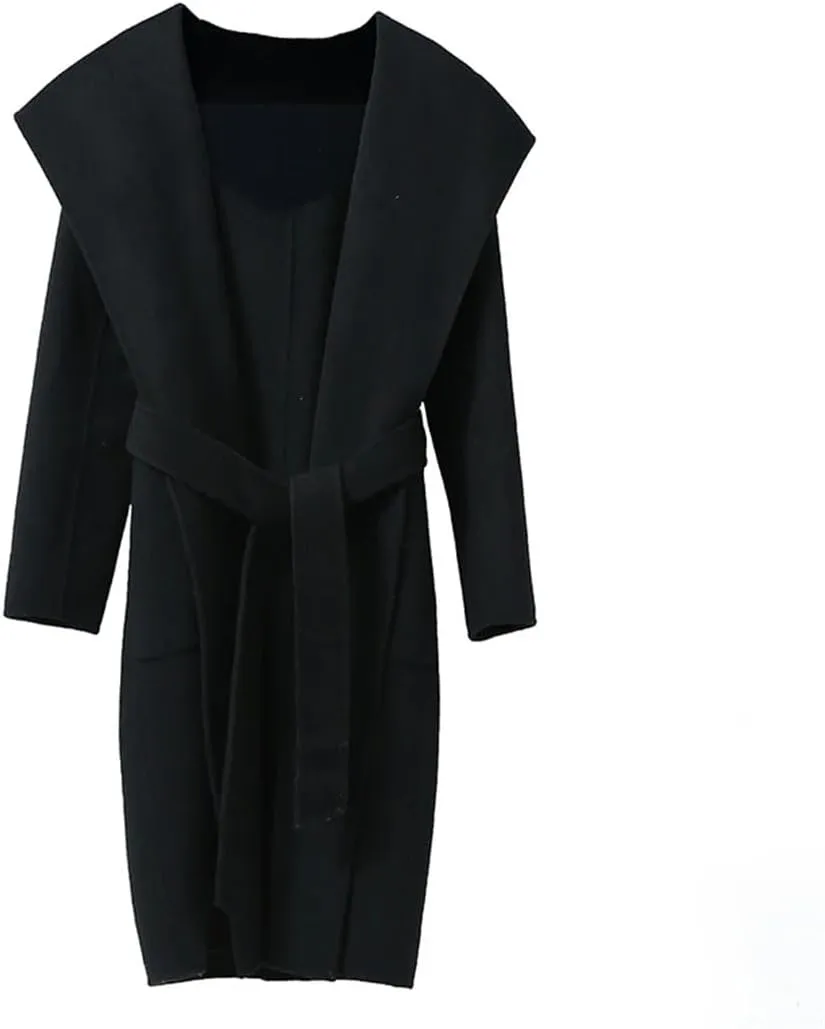 Women's Winter Wool Blend Coat Buttoned Hooded Casual Business Mid-Length Warm Versatile Coat Jacket
