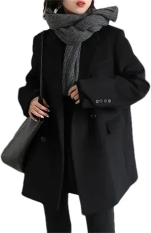 Women's Winter Wool Blend Coat - Solid Color Mid-Length Thick And Warm Overcoat For Office Ladies Winter Overcoats