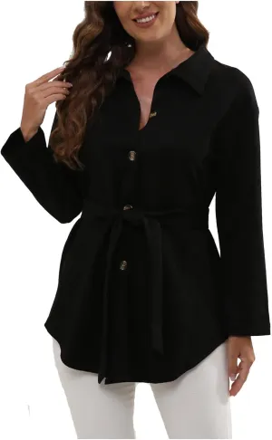 Womens Wool Coat Single Breasted Mid Length Pea Coats Casual Turndown Collar Long Jackets Trench Coat with Belt