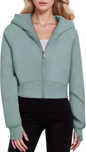Womens Zip Up Hoodies Cropped Sweatshirts Fleece Jackets Fall Outfits Casual Hooded Y2k Tops Winter Clothes 2024