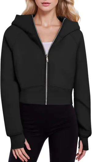 Womens Zip Up Hoodies Cropped Sweatshirts Fleece Jackets Fall Outfits Casual Hooded Y2k Tops Winter Clothes 2024