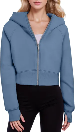 Womens Zip Up Hoodies Cropped Sweatshirts Fleece Jackets Fall Outfits Casual Hooded Y2k Tops Winter Clothes 2024