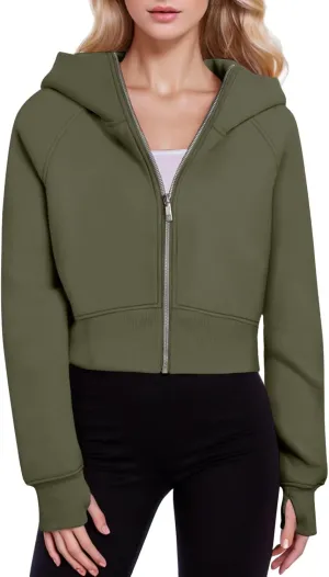 Womens Zip Up Hoodies Cropped Sweatshirts Fleece Jackets Fall Outfits Casual Hooded Y2k Tops Winter Clothes 2024