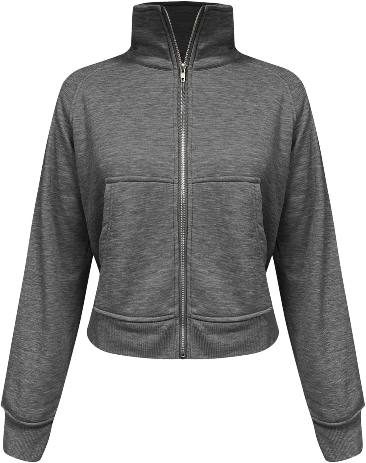 Womens Zip Up Sweatshirt with Thumb Hole Fleece Stand Collar Cropped Jacket with Pocket Casual Long Sleeve Fall Coat