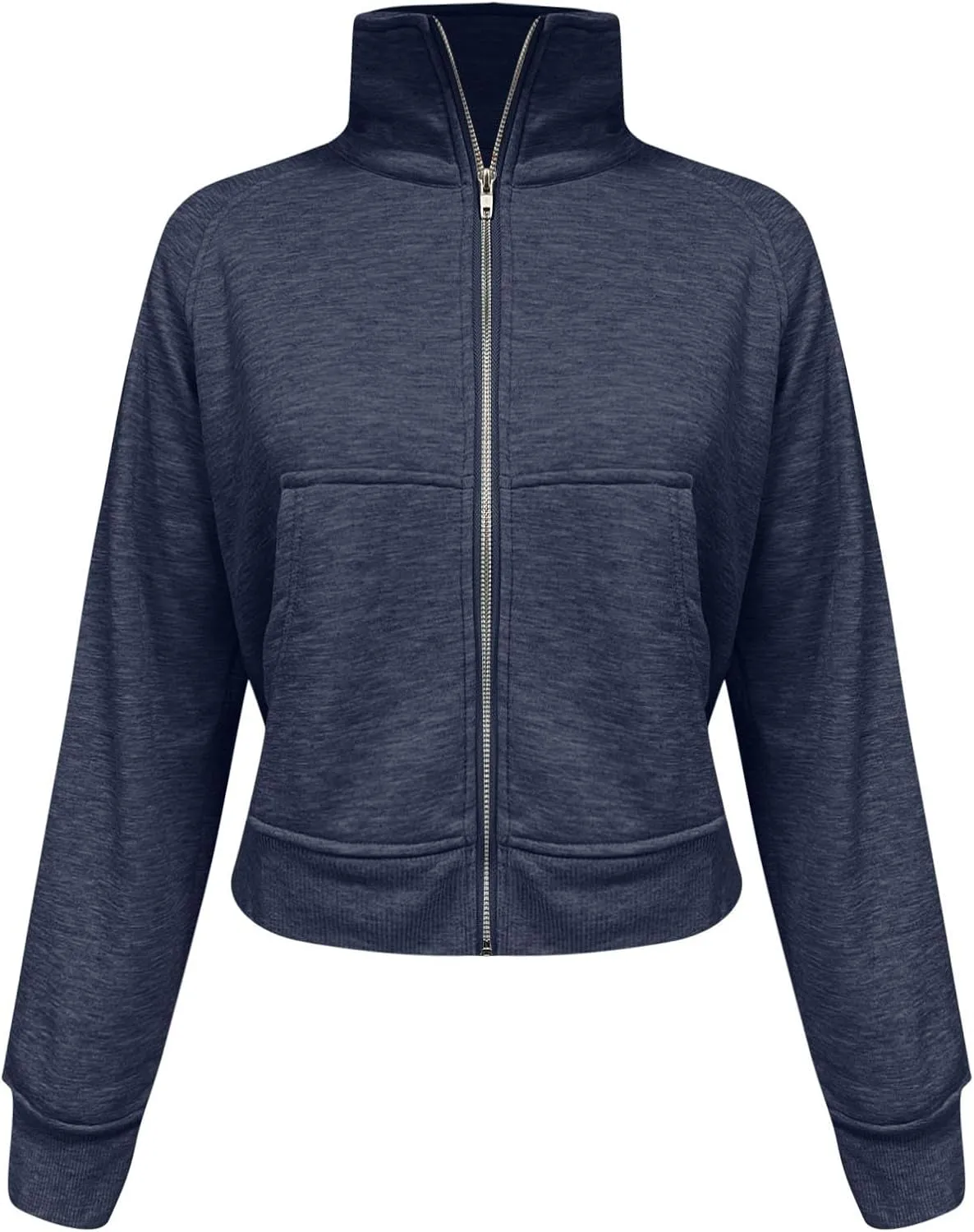 Womens Zip Up Sweatshirt with Thumb Hole Fleece Stand Collar Cropped Jacket with Pocket Casual Long Sleeve Fall Coat
