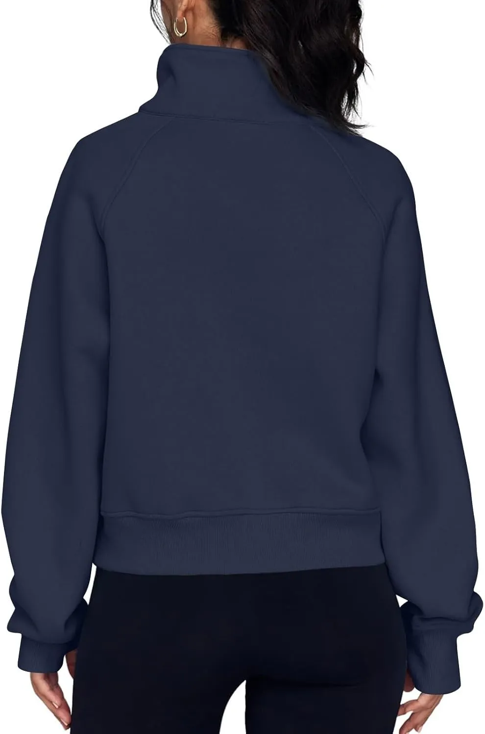 Womens Zip Up Sweatshirt with Thumb Hole Fleece Stand Collar Cropped Jacket with Pocket Casual Long Sleeve Fall Coat