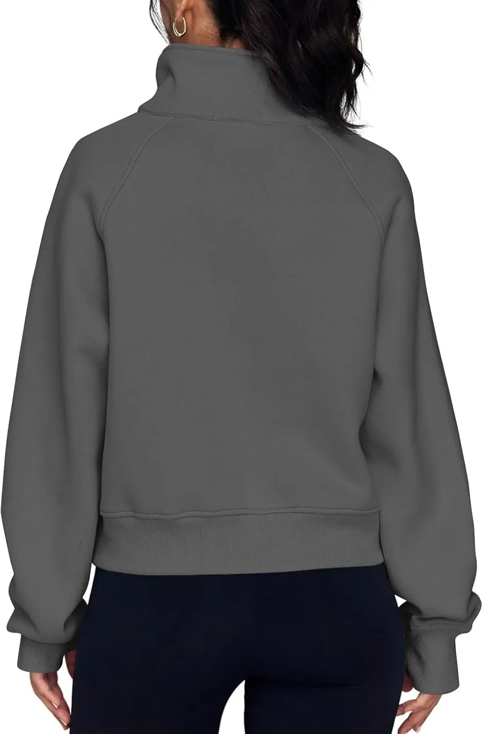 Womens Zip Up Sweatshirt with Thumb Hole Fleece Stand Collar Cropped Jacket with Pocket Casual Long Sleeve Fall Coat