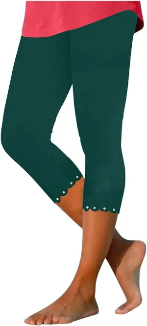 Workout Cropped Pants for Women Athletic Yoga Capri Leggings Summer Dressy High Waist Yoga Pant with Rhinestone