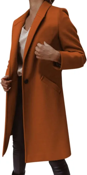XUETON Womens Elegant Notched Collar Double Breasted Wool Blend Over Coat Classic Windproof Autumn Winter Trenchcoat Blazers(Brown,X-Large)