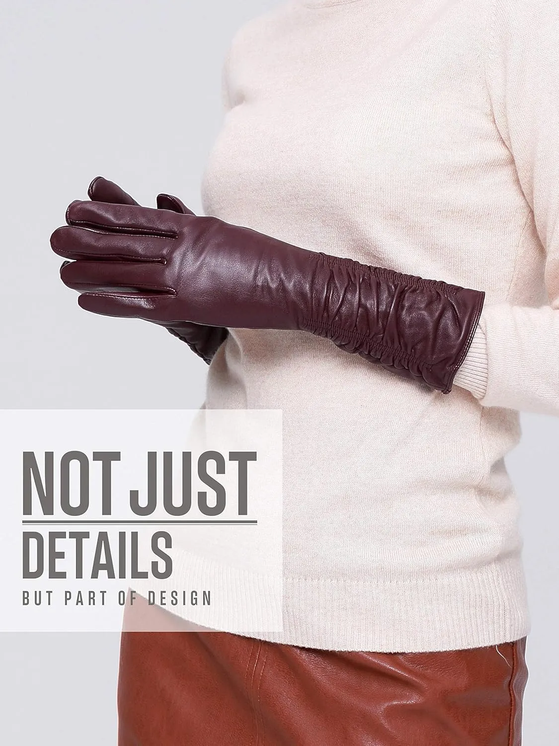 YISEVEN Women’s Mid Length Long Leather Gloves Touchscreen with Wrinkled Design