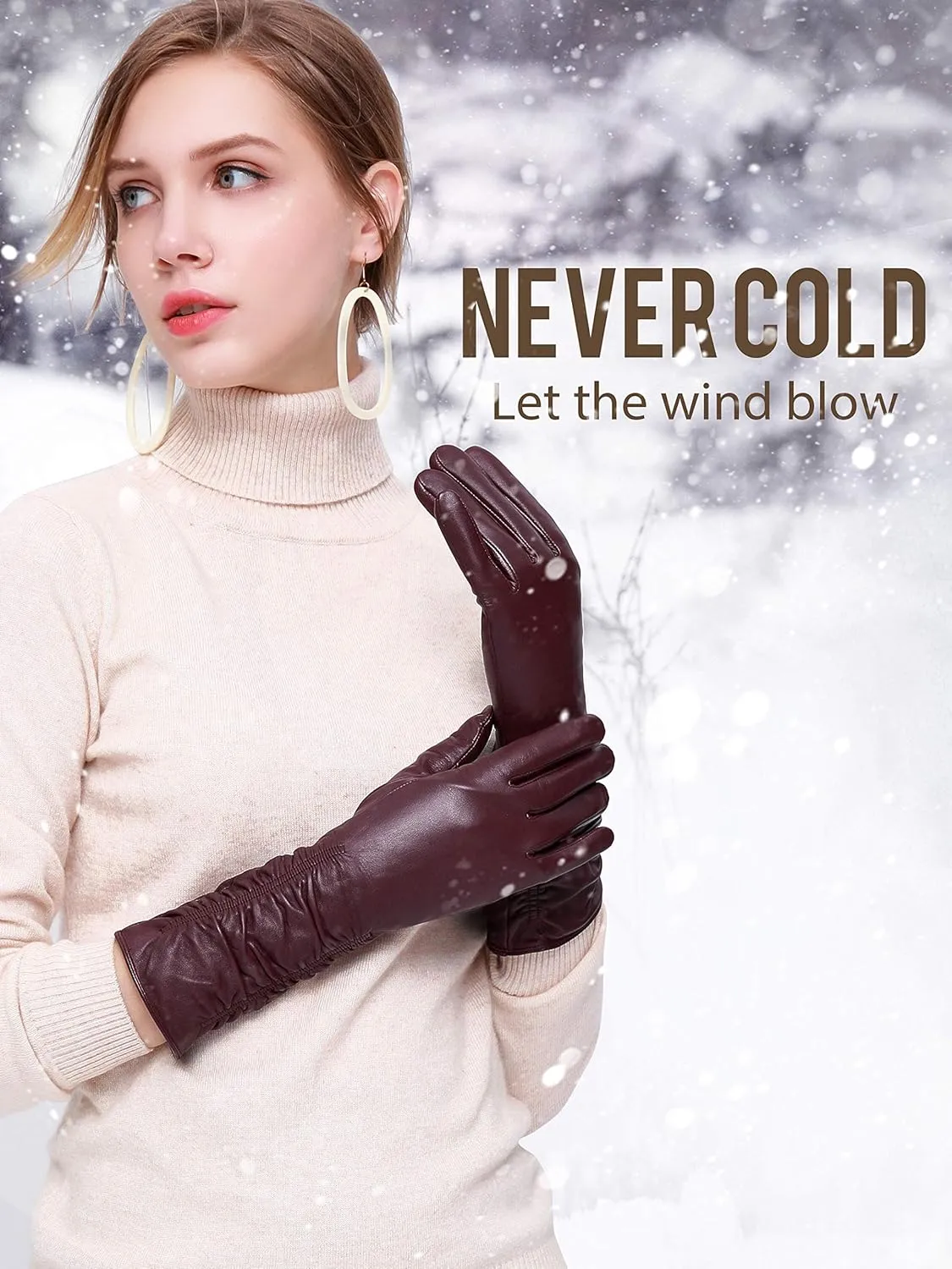 YISEVEN Women’s Mid Length Long Leather Gloves Touchscreen with Wrinkled Design