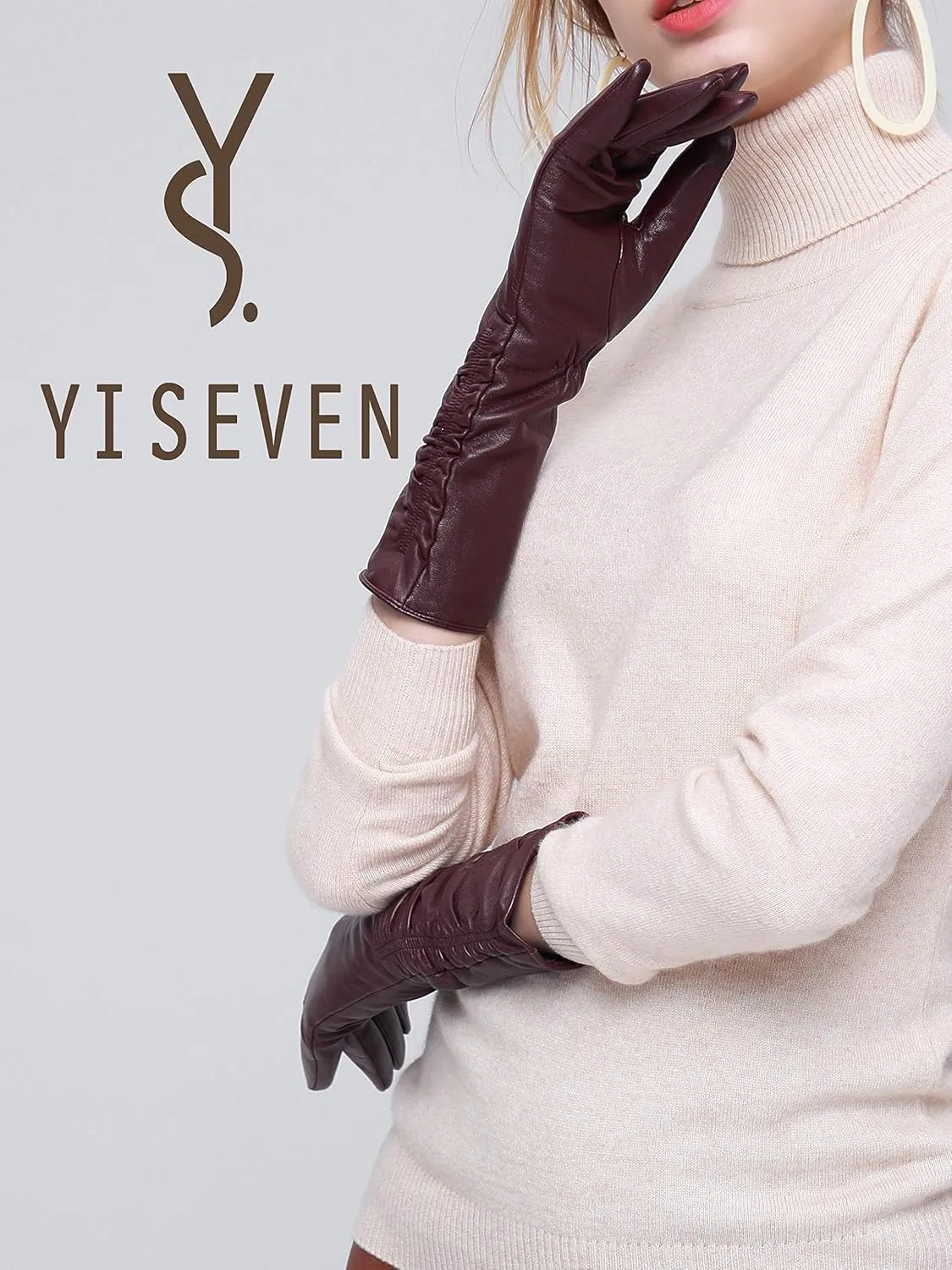 YISEVEN Women’s Mid Length Long Leather Gloves Touchscreen with Wrinkled Design
