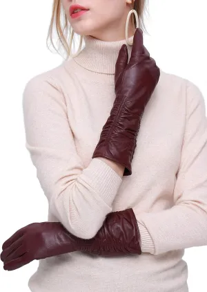 YISEVEN Women’s Mid Length Long Leather Gloves Touchscreen with Wrinkled Design
