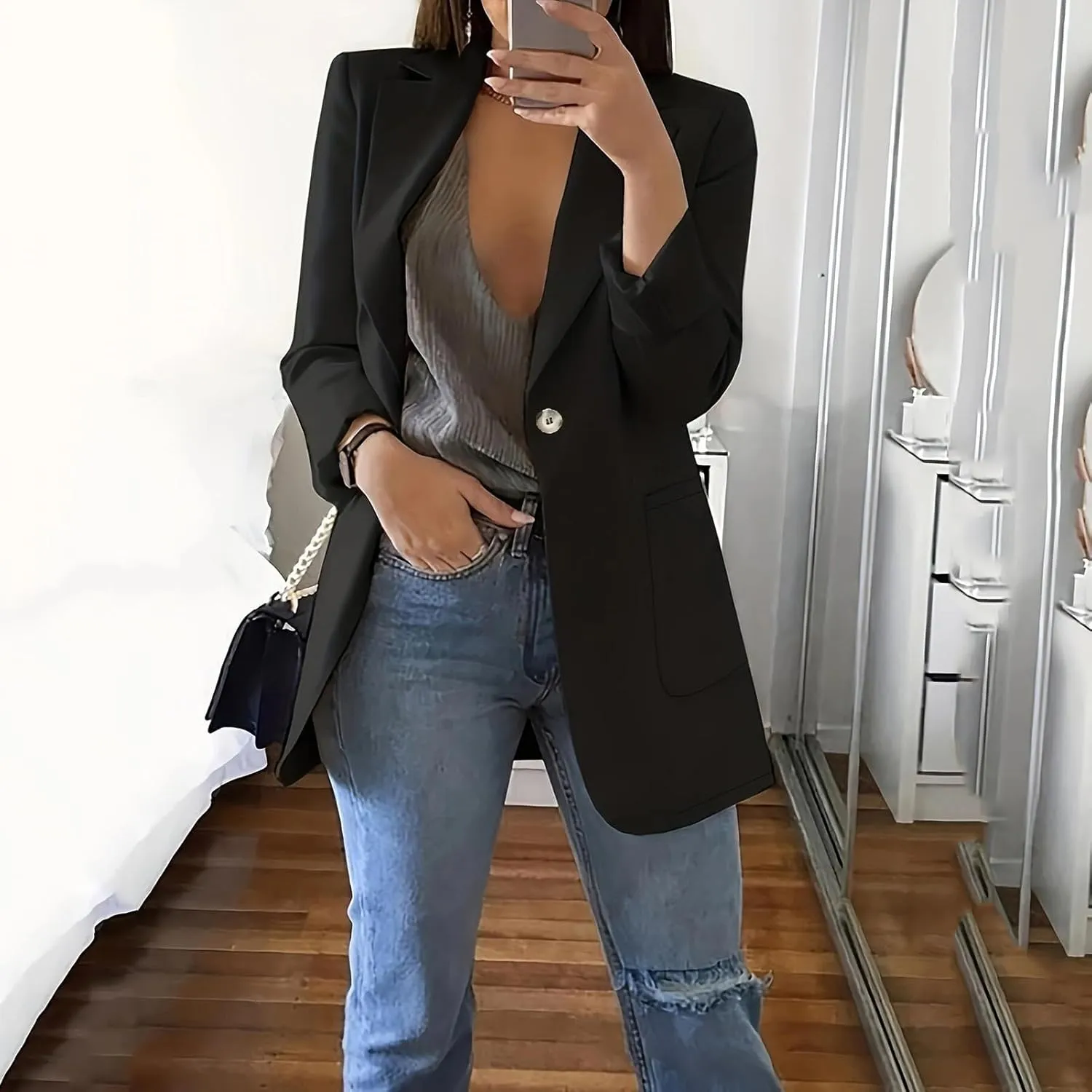YUTANRAL Blazers for Women Business Casual Open Front Lapel Collar Long Sleeve Work Office Jacket with Pockets