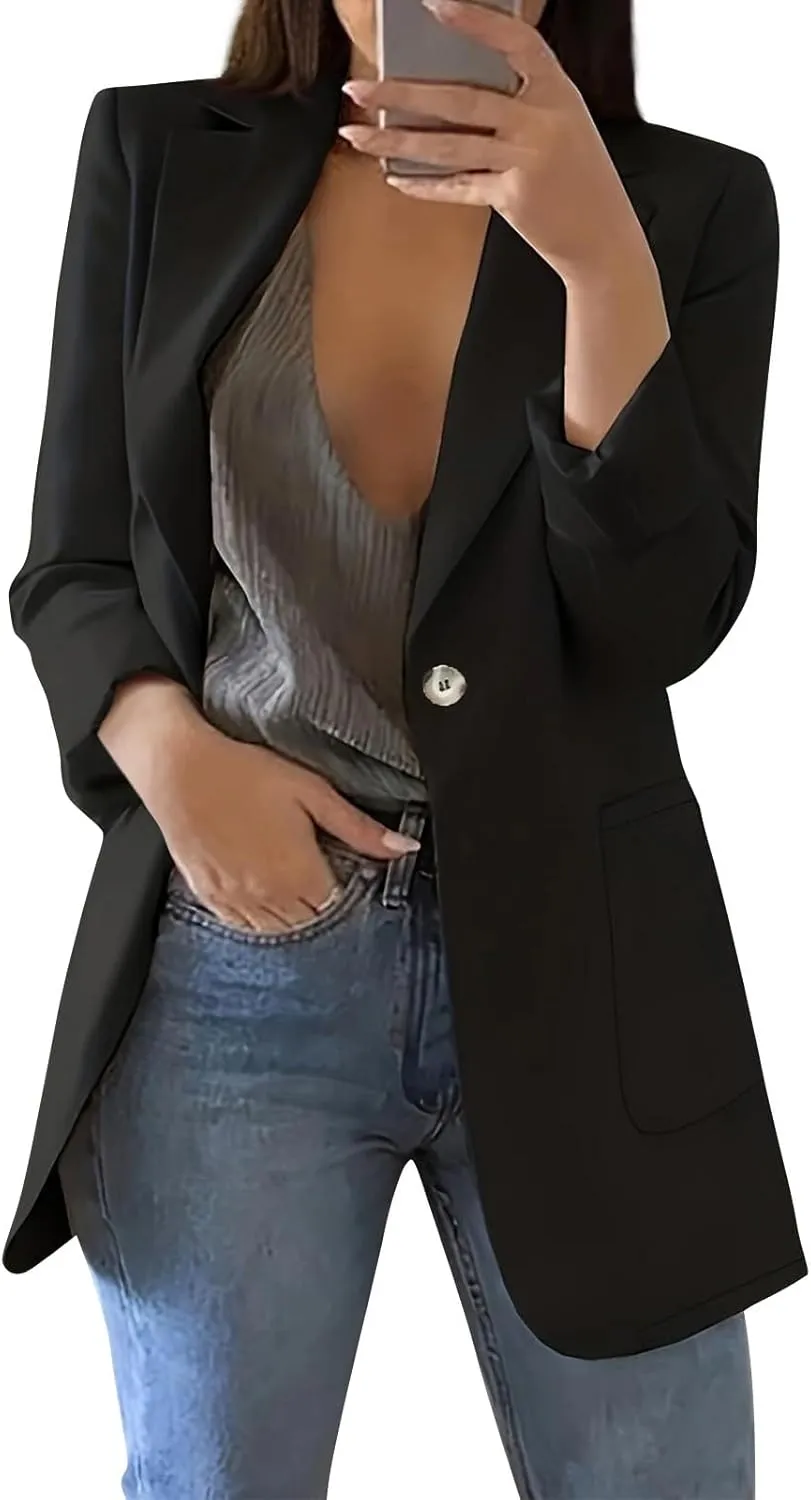 YUTANRAL Blazers for Women Business Casual Open Front Lapel Collar Long Sleeve Work Office Jacket with Pockets