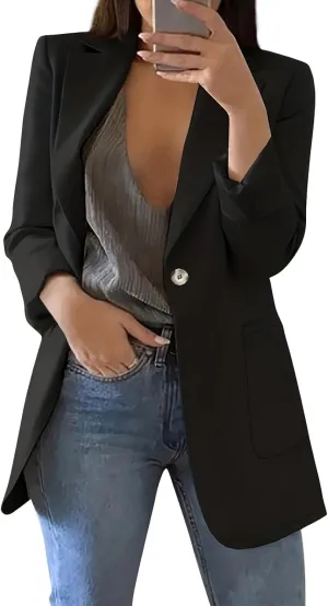 YUTANRAL Blazers for Women Business Casual Open Front Lapel Collar Long Sleeve Work Office Jacket with Pockets