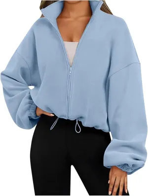Zip Up Hoodie Women Oversized Sweatshirt Fleece Cropped Jacket Trendy Fleece Jacket Workout Coat Women Jacket