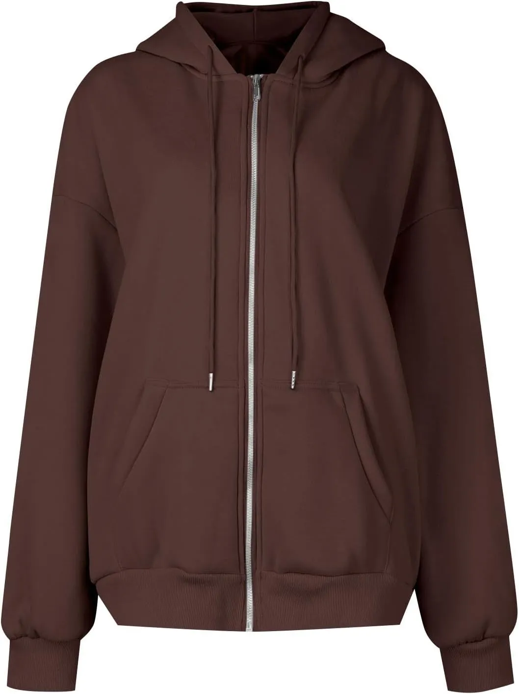 Zip Up Jackets for Women Trendy Casual Long Sleeve Hoodies Comfy Loose Solid Sweatshirt with Pockets