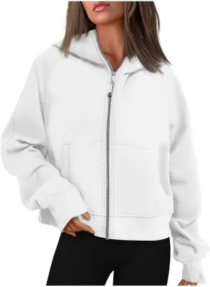 Zip Up Sweatshirts Womens Hoodies Cropped Fleece Jackets Casual Long Sleeve Top Fall Outfits Fashion Y2K Clothes 2024