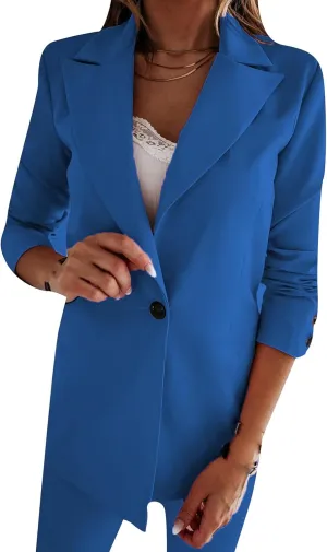 ZWRXW Womens Oversized Long Sleeve Blazers Notch Lapel One Button Suit Jacket Business Work Casual Office Blazers Outwear
