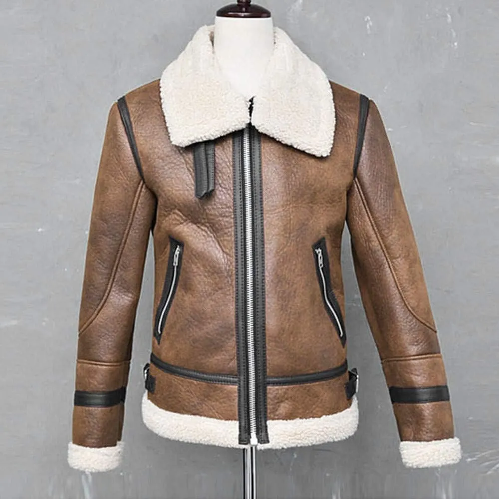 ZYXTIM Mens Winter Warm Faux Fur Lined Leather Motorcycle Jacket Classic Vintage Full-Zip Parka Trucker Bomber Jackets
