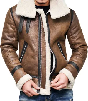 ZYXTIM Mens Winter Warm Faux Fur Lined Leather Motorcycle Jacket Classic Vintage Full-Zip Parka Trucker Bomber Jackets