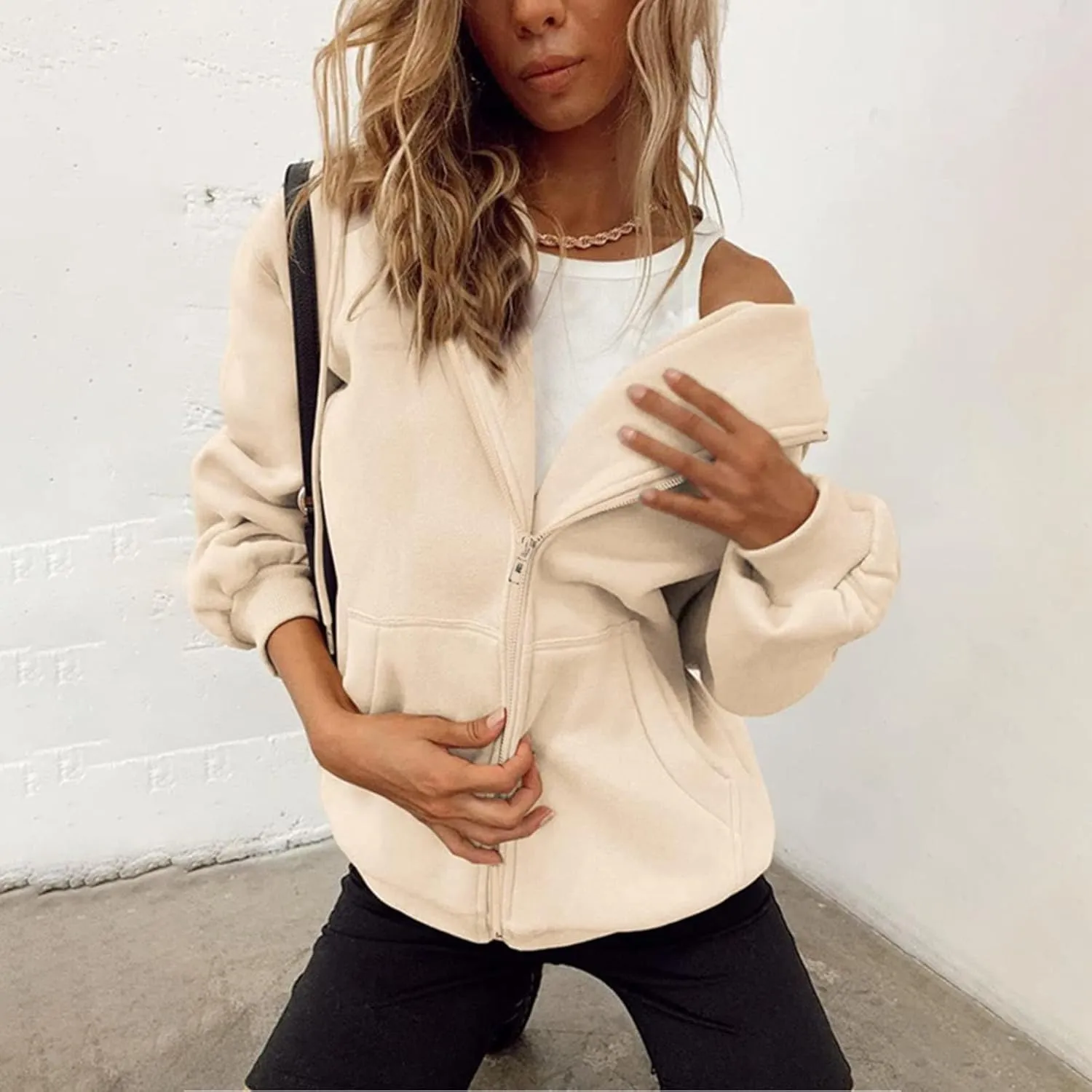 ZYXTIM Women's 2024 Spring Fashion Sweatshirts Zip Up Cropped Hoodies Cotton Warm Loose Casual Outdoor Gym Sport Jackets
